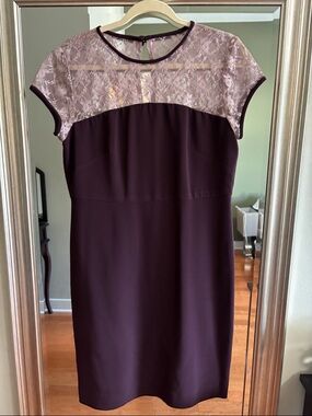 Midi Sheath Dress with Lace Yoke - Plum